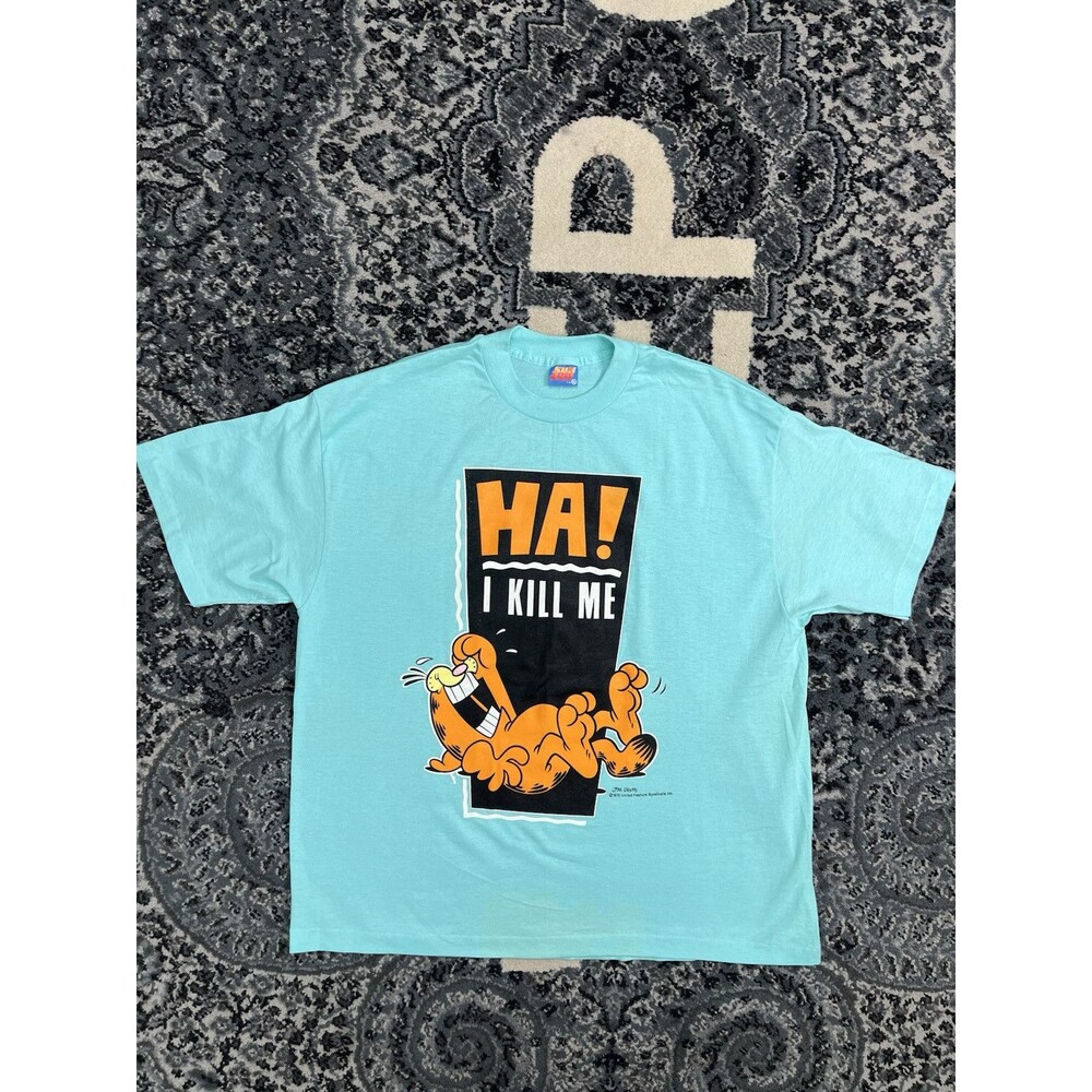 Vintage Mens Sun Sun 70s Garfield Ha! I Kill Me T-shirt  Size XL Made In USA